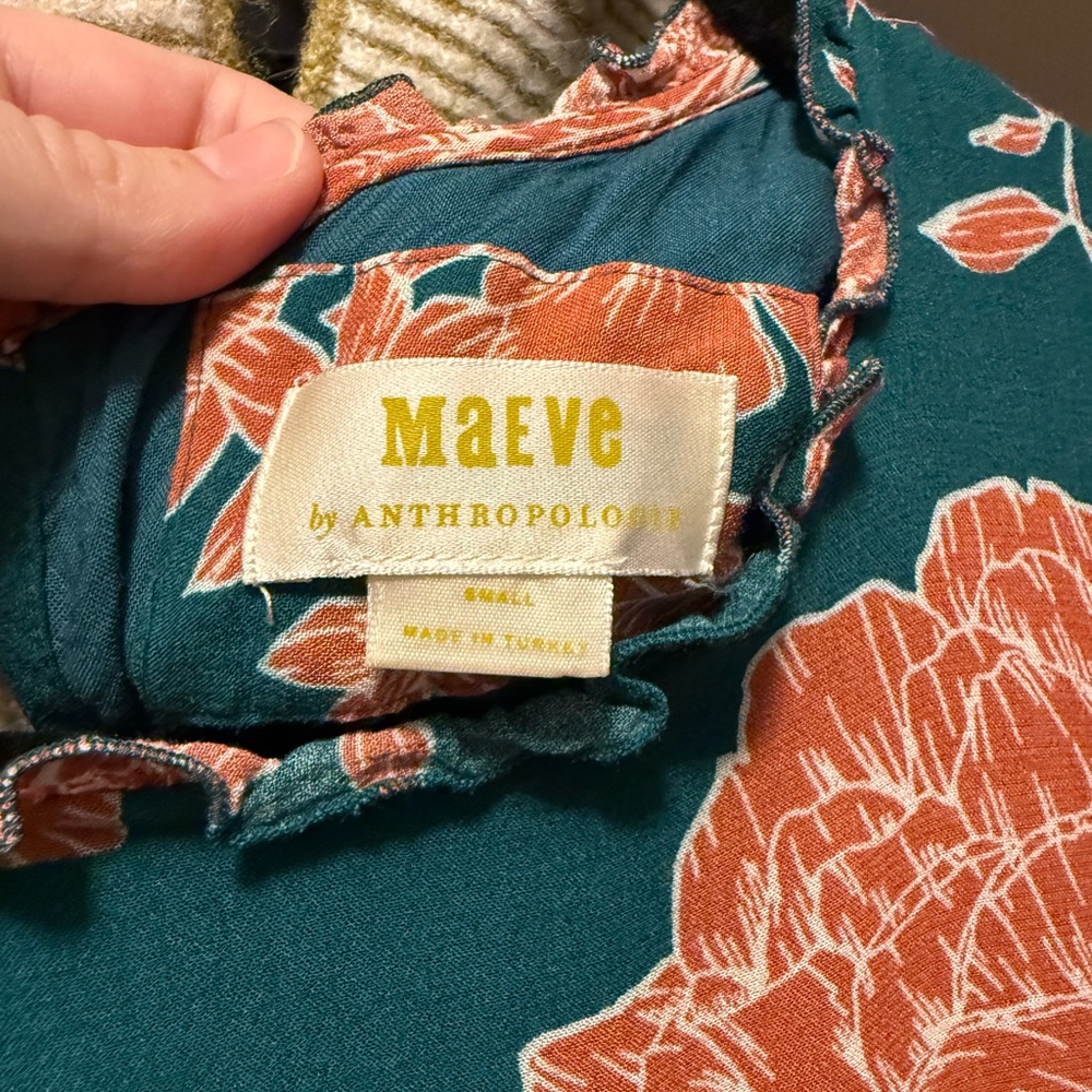 Maeve by Anthropologie Teal Dress with Rust Floral Print - Picture 2 of 2
